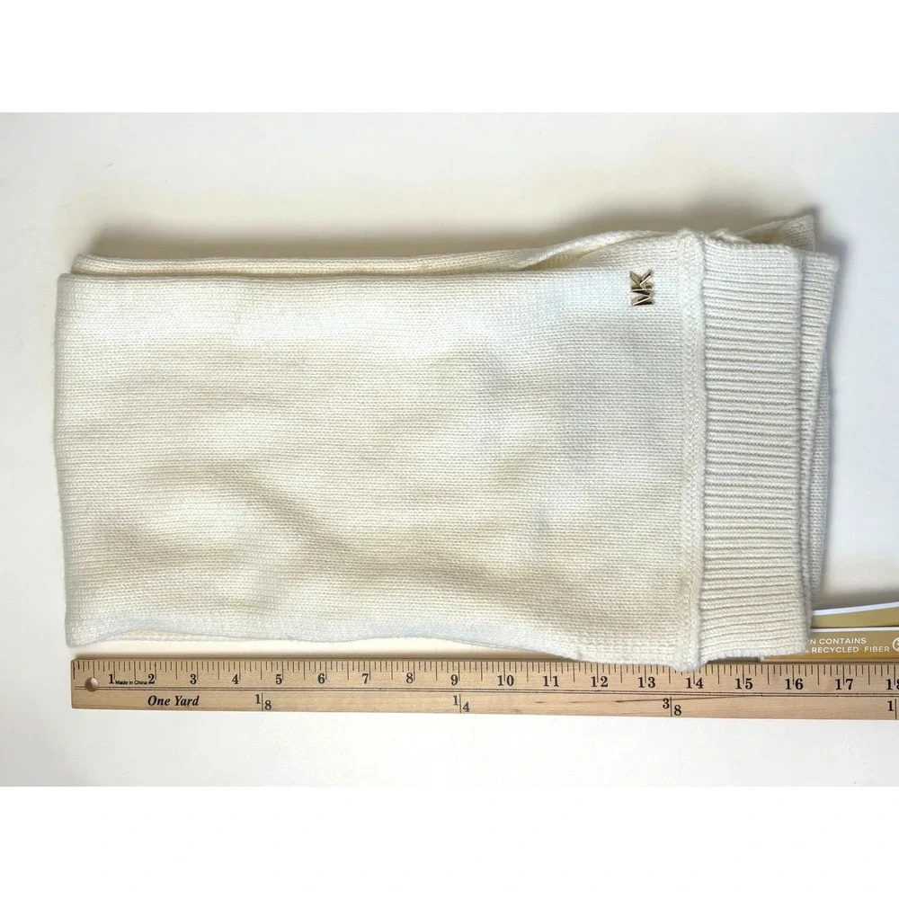 Michael Kors Scarf Bundle Cream Grey Logo Knit Wool Blend 2pc Set